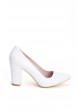Mar Beyaz Rugan Düz Kesim Bayan Kalın Topuklu Ayakkabı