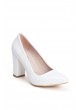 Mar Beyaz Rugan Düz Kesim Bayan Kalın Topuklu Ayakkabı