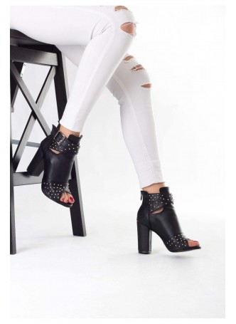 Mrt Siyah Kemerli Taşlı Bayan Topuklu Ayakkabı