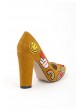 Nıc Hardal Sarısı Süet İşlemeli Desenli Bayan Topuklu Ayakkabı