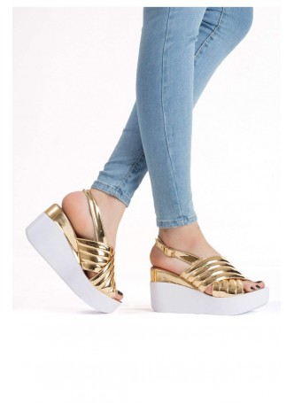 Sev Gold Rugan Bayan Dolgu Topuk Sandalet Ayakkabı