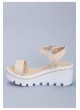 Sev Krem Cilt Bilekten Kemerli Bayan Dolgu Sandalet Ayakkabı