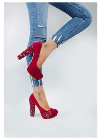 Sur Fuşya Süet Taş Aksesuarlı Bayan Platform Topuk Ayakkabı