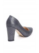 Tek Gri Cilt Bayan Kalın Topuklu Ayakkabı