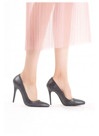 Tek Gri Cilt Bayan Stiletto Ayakkabı
