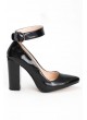 Tek Siyah Rugan Bayan Bilekten Bağlamalı Topuklu Ayakkabı