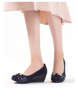 Tua Lacivert Süet Tokalı Bayan Dolgu Topuk Ayakkabı