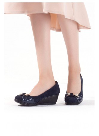 Tua Lacivert Süet Tokalı Bayan Dolgu Topuk Ayakkabı