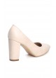 Tuan Krem Cilt Bayan Kalın Topuk Ayakkabı