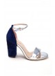 Urf Gümüş Mavi Topuk Bilekten Bağlamalı Bayan Topuklu Ayakkabı