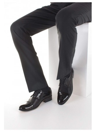 Wor Siyah Desenli Rugan Deri Bağcıklı Erkek Klasik Kundura