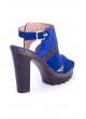 Yel Saks Mavisi Süet Desenli Bilekten Kemerli Bayan platform Topuk Ayakkabı