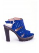 Yel Saks Mavisi Süet Desenli Bilekten Kemerli Bayan platform Topuk Ayakkabı