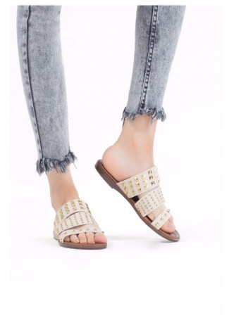 Phi Krem Taşlı Bayan Terlik