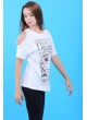 Siyah Baskı Omuz Açık Beyaz T-Shirt