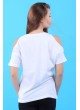 Siyah Baskı Omuz Açık Beyaz T-Shirt
