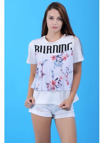 Burning Baskılı Beyaz T-Shirt