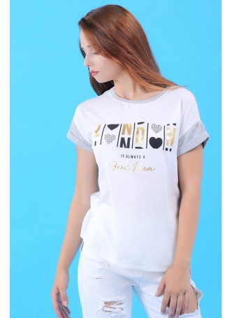 London Baskılı Beyaz T-Shirt