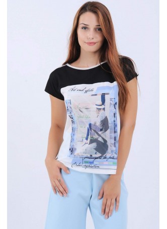 Üst Siyah Baskılı Krem T-Shirt