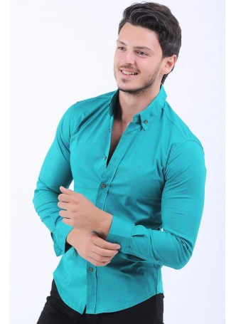 Desenli Turkuaz Gömlek