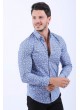 Çiçek Desen Mavi Gömlek