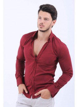Siyah Çizgi Desen Kırmızı Gömlek