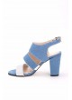 Tua Mavi Beyaz Keten Bantlı Bayan Topuklu Ayakkabı