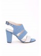 Tua Mavi Beyaz Keten Bantlı Bayan Topuklu Ayakkabı