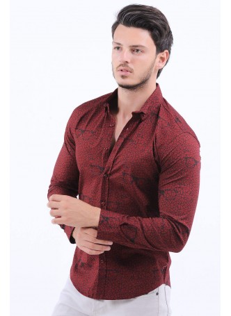 Siyah Desen Bordo Gömlek