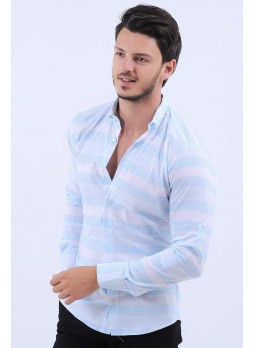 Açık Mavi Desen Beyaz Gömlek