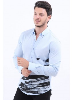 Siyah Desen Kabartma Açık Mavi Gömlek