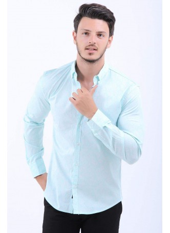 Turkuaz Çizgi Desen Beyaz Gömlek