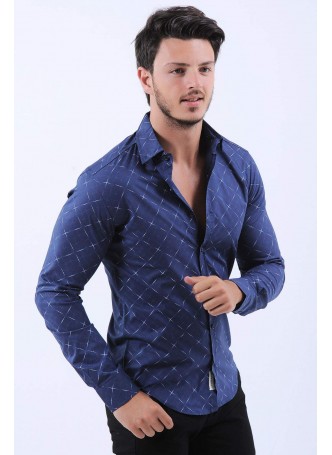 Beyaz Yıldız Desen Lacivert Gömlek