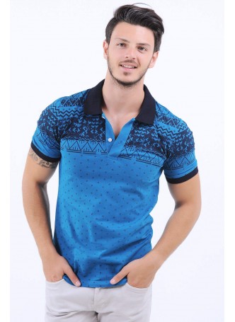 Lacivert Desen Polo Yaka Mavi T-Shirt