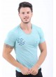 Cep Baskılı Turkuaz T-Shirt