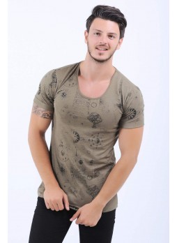 Siyah Baskı Haki T-Shirt