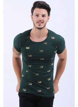 Altın Baskılı Yeşil T-Shirt