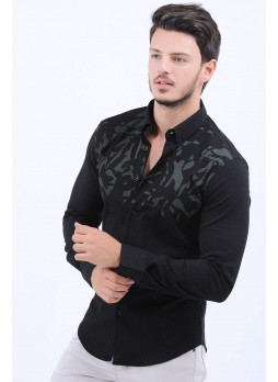Omuz Haki Desen Siyah Gömlek