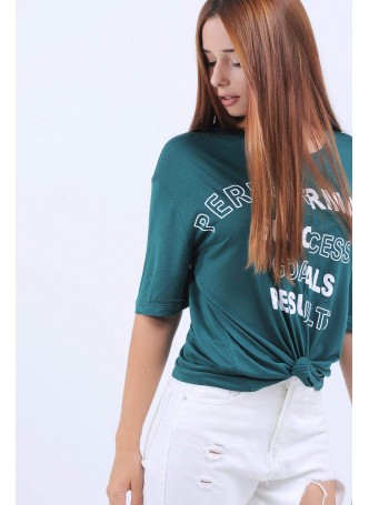 Performance Baskılı Yeşil Salaş T-Shirt