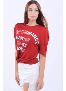 Performance Baskılı Kırmızı Salaş T-Shirt