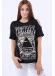 Baskılı Omuz Açık Siyah T-Shirt