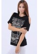 Baskılı Omuz Açık Siyah T-Shirt