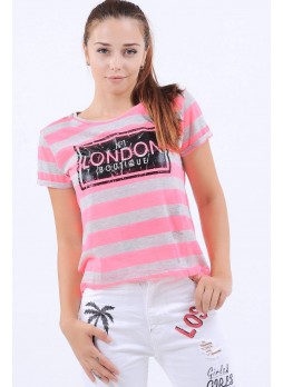 London Baskılı Pembe Gri T-Shirt