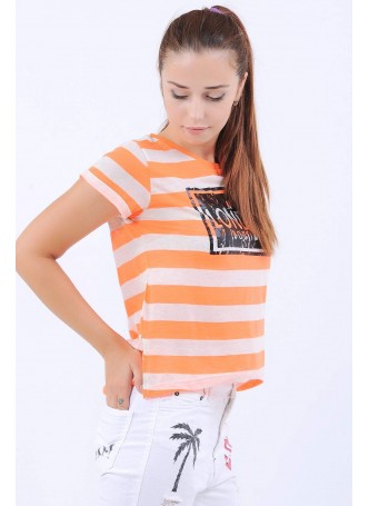London Baskılı Turuncu Krem T-Shirt