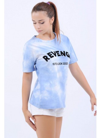Revenge Baskılı Buz Mavisi T-Shirt