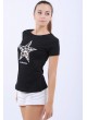 Desenli Yıldız Baskı Siyah T-Shirt