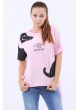 Siyah Baskı Pembe T-Shirt