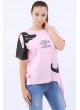 Siyah Baskı Pembe T-Shirt