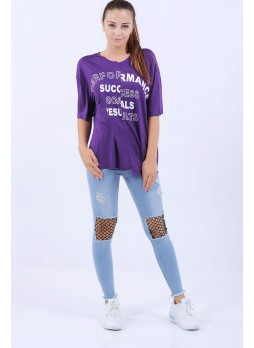 Fileli Buz Mavisi Denim