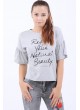 Geniş Kol Baskılı Gri T-Shirt